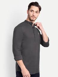 dark grey slub kurta shirt