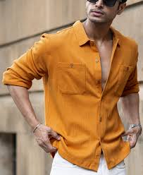 mustard structure knit shirt