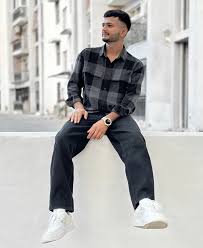 charcoal black checks structured oversize drop shoulder shirt charcoal black checks structured oversize drop shoulder shirt