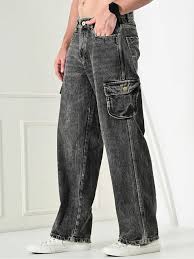 charcoal grey baggy fit denim jeans with cargo pockets charcoal grey baggy fit denim jeans with cargo pockets