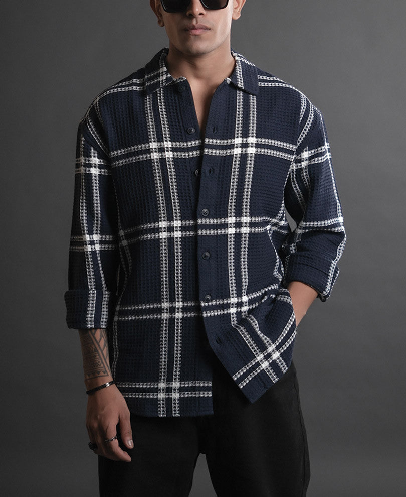 blue and white structured checks oversized shirt blue and white structured checks oversized shirt