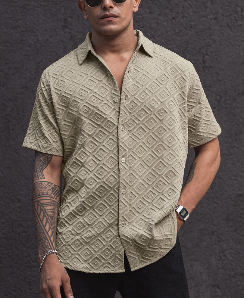 beige oversized structured half sleeves shirt beige oversized structured half sleeves shirt