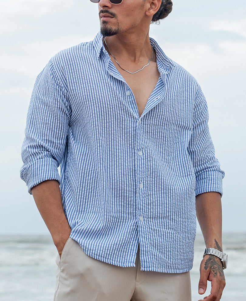 blue and white regular fit striped full sleeves shirt blue and white regular fit striped full sleeves shirt