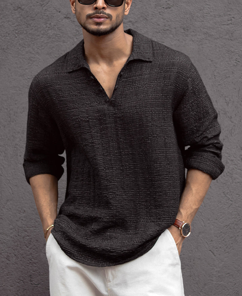 black kurta style regular fit full sleeves shirt black kurta style regular fit full sleeves shirt