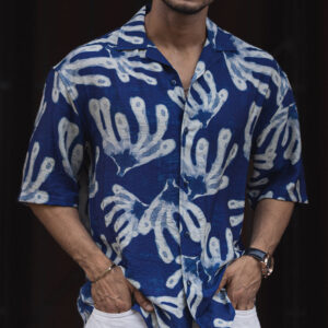 blue oversized half sleeves shirt