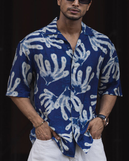 blue oversized half sleeves shirt