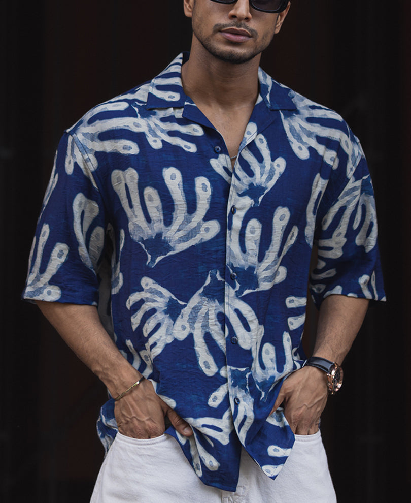 blue oversized half sleeves shirt blue oversized half sleeves shirt