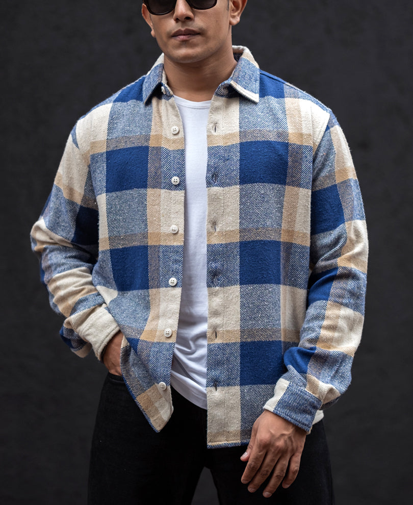 blue and off white checked regular fit full sleeves shirt blue and off white checked regular fit full sleeves shirt
