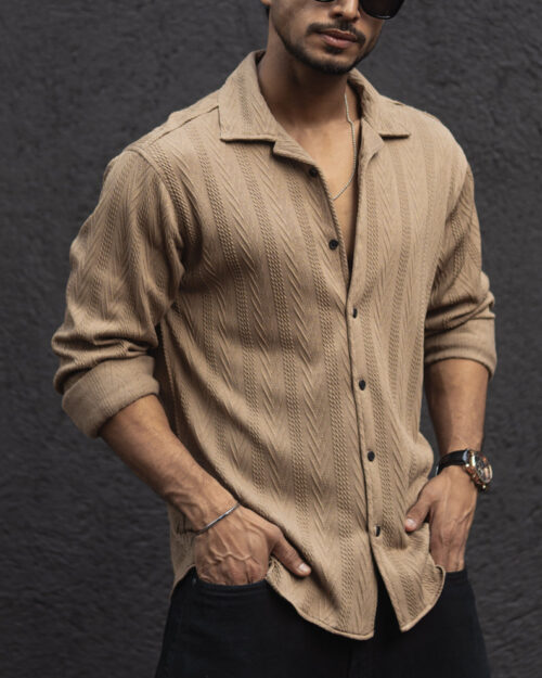 Home beige structured regular fit shirt