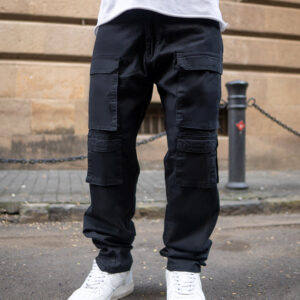 black regular fit cargo pant with multiple pockets