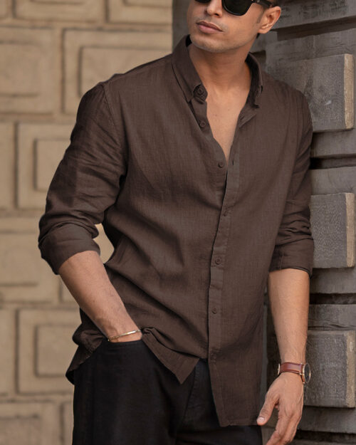 brown linen blend shirt