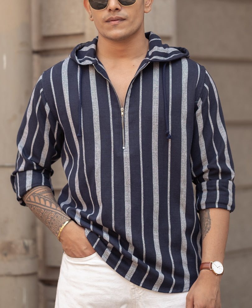 blue and white stripes regular fit full sleeves hoodie shirt blue and white stripes regular fit full sleeves hoodie shirt