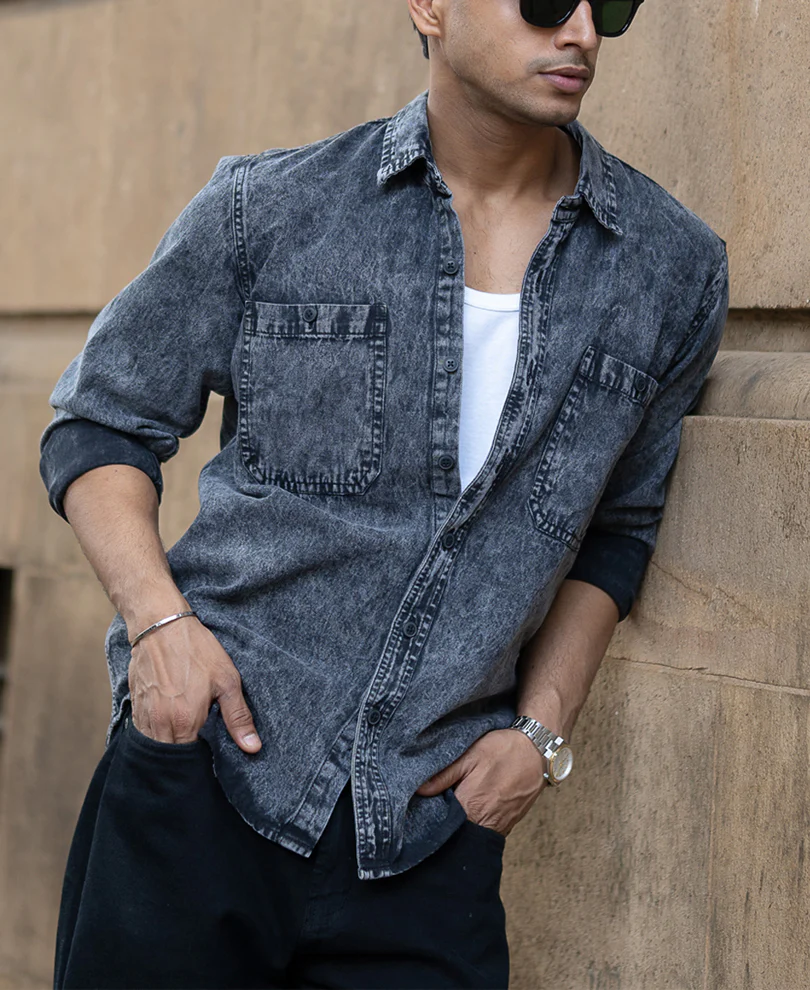 carbon black regular fit full sleeves shirt carbon black regular fit full sleeves shirt