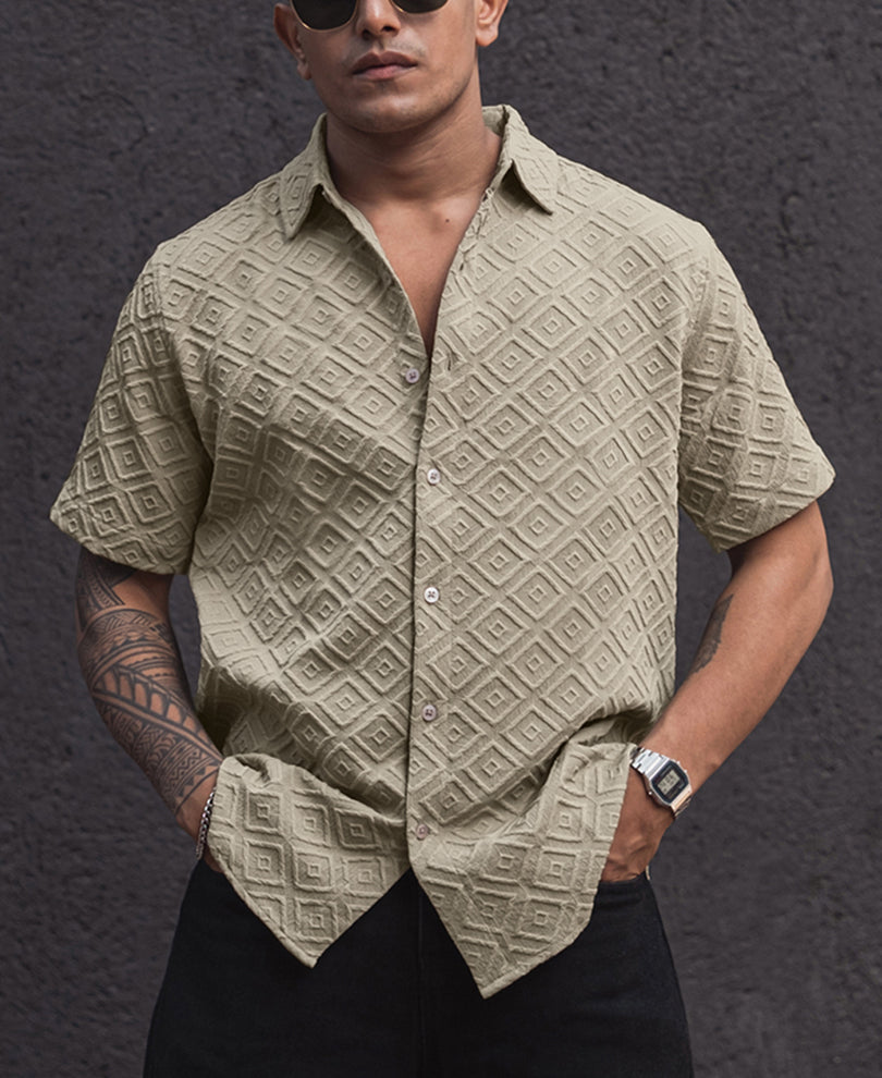 beige oversized structured half sleeves shirt beige oversized structured half sleeves shirt