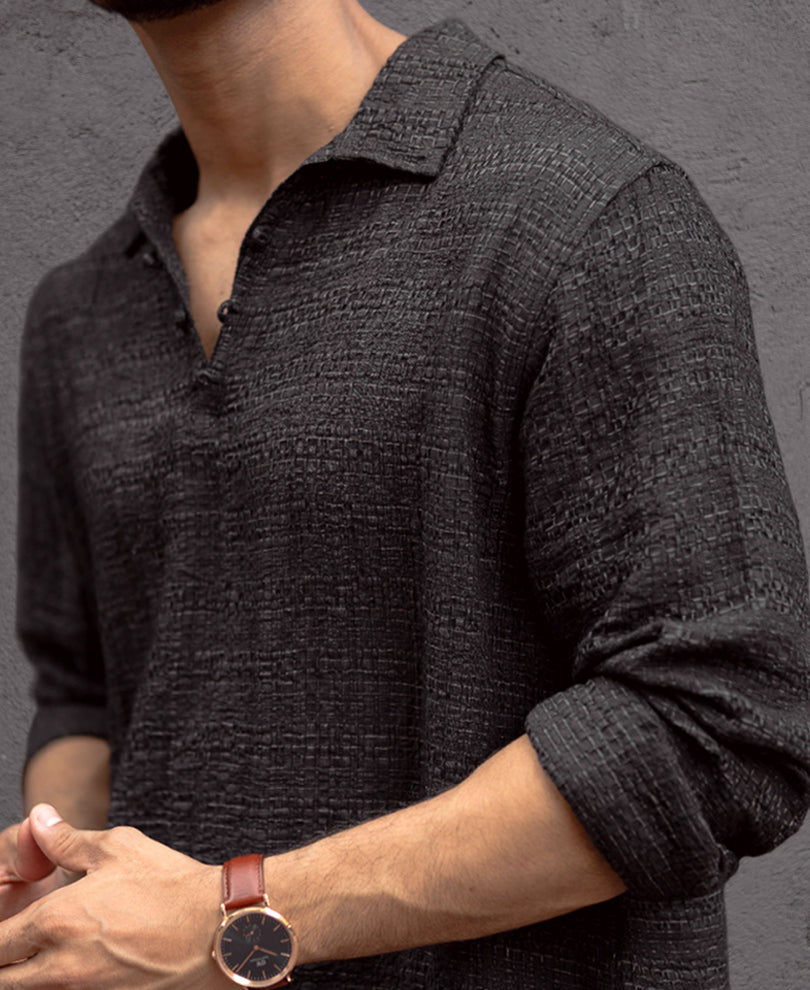 black kurta style regular fit full sleeves shirt black kurta style regular fit full sleeves shirt