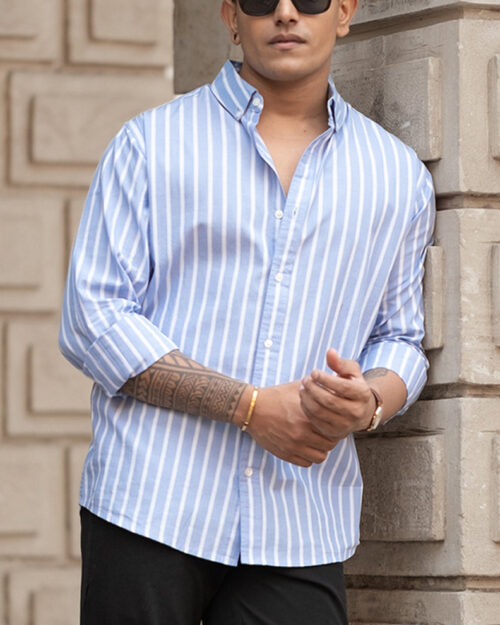 blue lightweight striped shirt