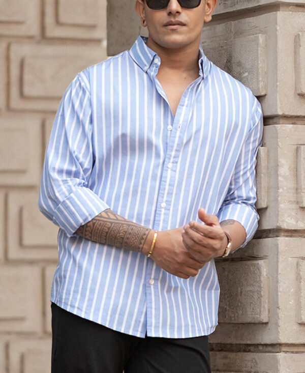 blue lightweight striped shirt
