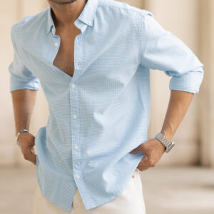 blue micro checked shirt