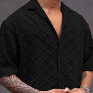 black structured oversized fit half sleeves shirt
