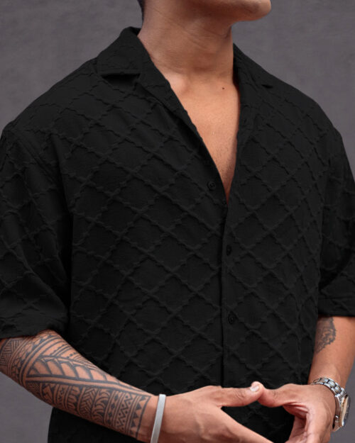 black structured oversized fit half sleeves shirt