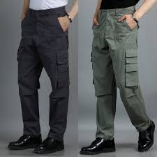men 2 cotton relaxed fit cargo trousers, moss green charcoal grey