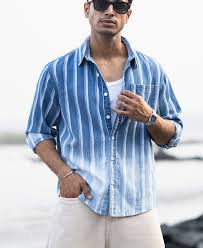 denim stripe ombre shirt