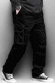 men black solid loose fit cargo