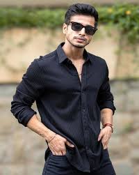 men regular fit spread collar shirt
