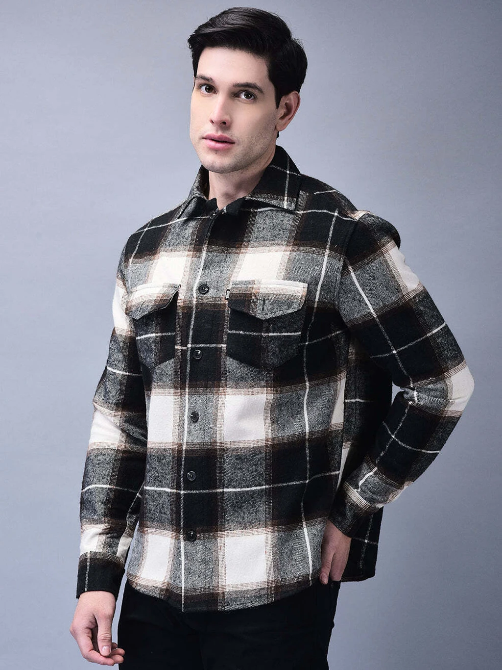 men’s black & white checked casual shirt men’s black & white checked casual shirt