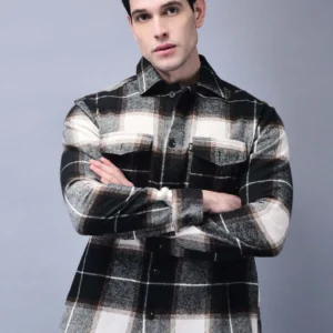 men’s black & white checked casual shirt