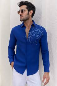 royal blue embroidered shirt