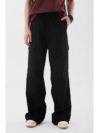 men black solid loose fit cargo men black solid loose fit cargo