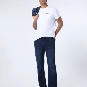 dk blue 5 pocket mid rise slim straight fit jeans