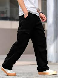 men black solid loose fit cargo men black solid loose fit cargo