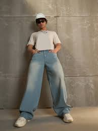 washed blue wide leg jean