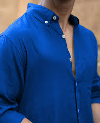 vivid blue linen blend shirt
