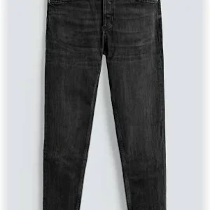 charcoal 5 pocket low rise tapered ankle length stretch jeans