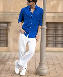 vivid blue linen blend shirt vivid blue linen blend shirt