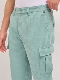 teal textured waffle weave straight fit cargo pants with flap pockets teal textured waffle weave straight fit cargo pants with flap pockets