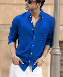 vivid blue linen blend shirt vivid blue linen blend shirt