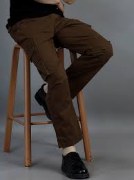 men 2 cotton relaxed fit cargo trousers, charcoal grey brown