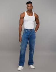 medium blue 5 pocket midrise loose fit stretch jeans