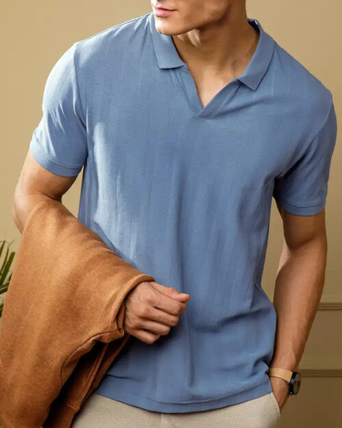 5a9f65ed 0aef 4154 b61d db19aadb20dd1743691351037 damensch statement johnny collar herringbone texture polo t 1